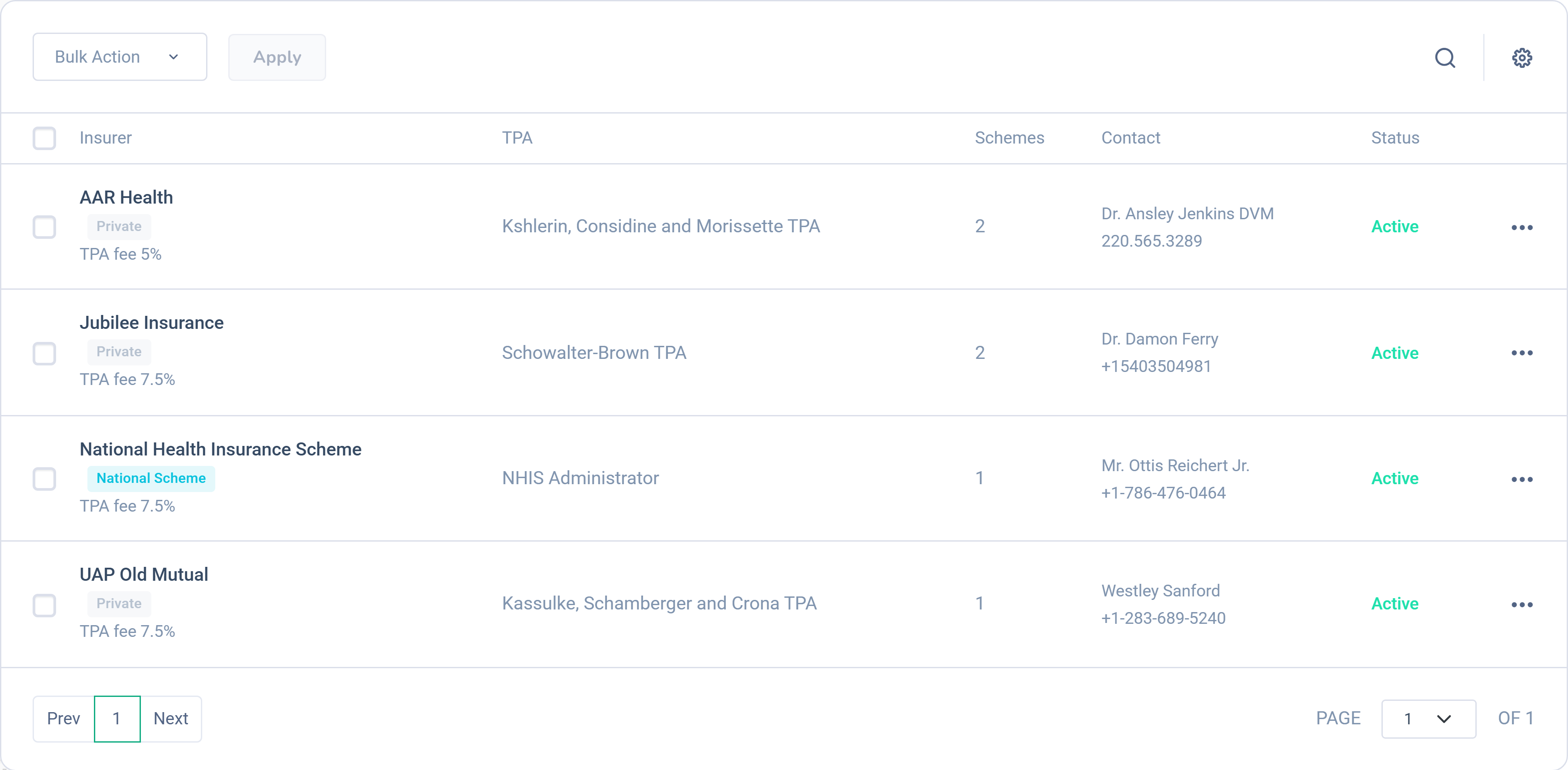 Dashlead insurers and schemes with contact details and active policies