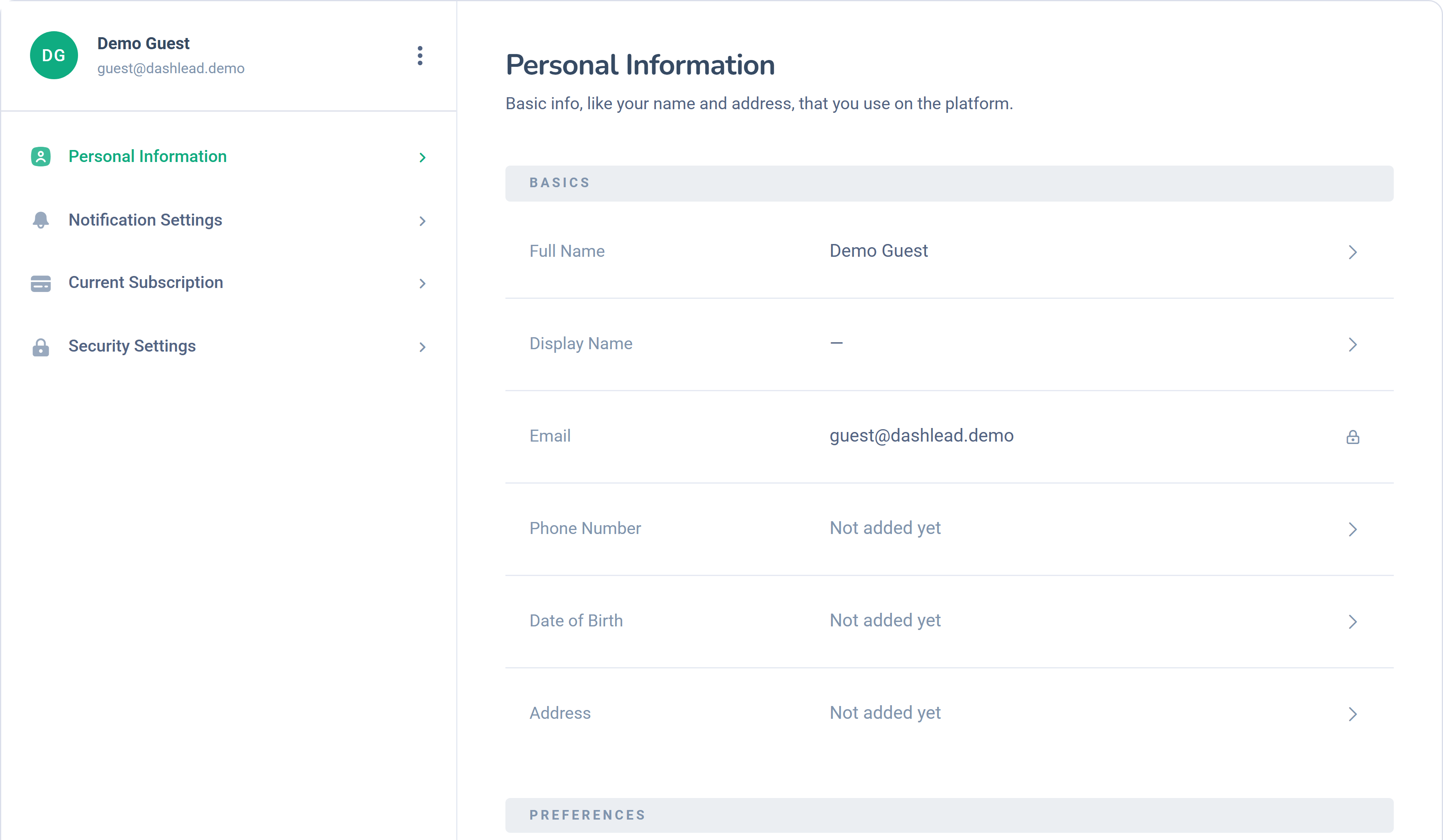 Dashlead staff notification preferences choosing in-app, email and SMS per alert type