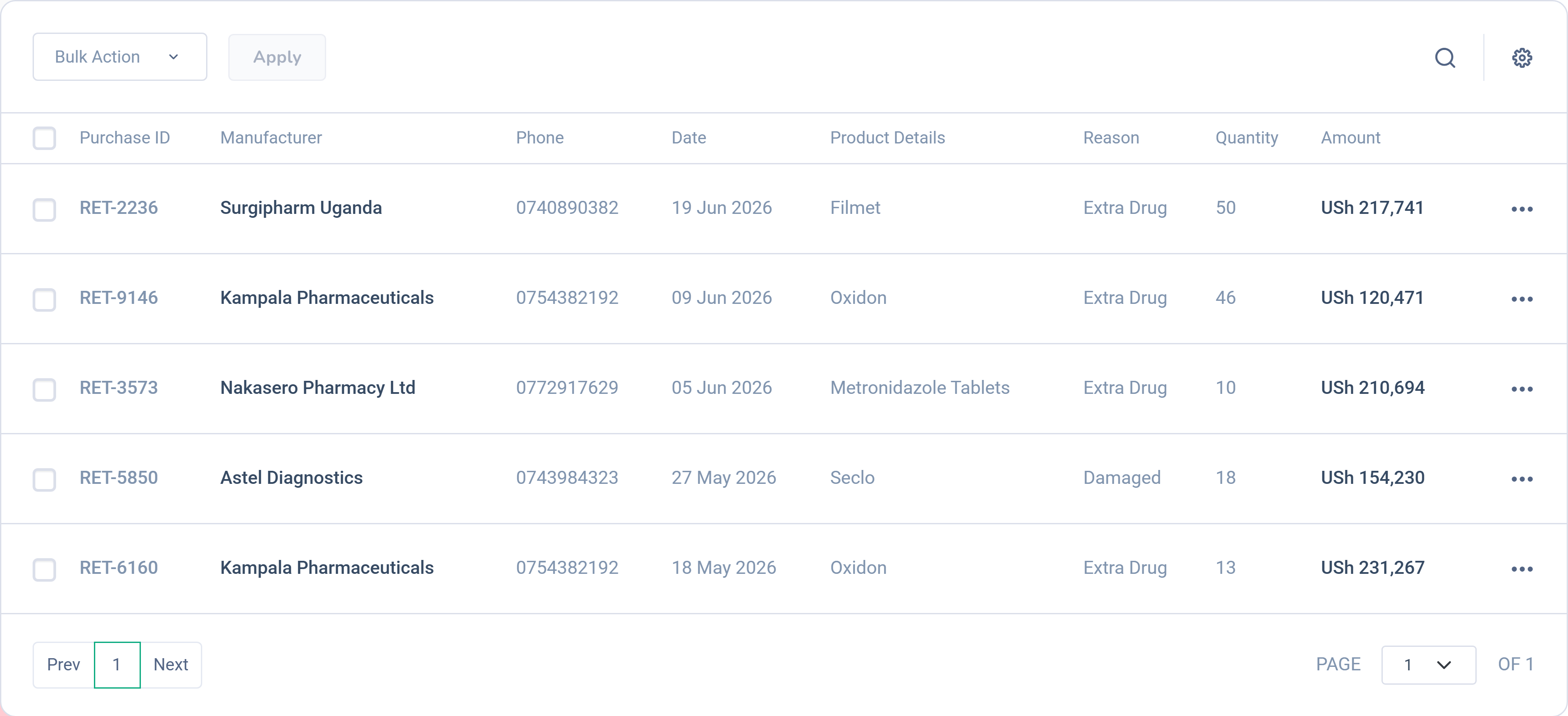 Dashlead manufacturer returns entries with reasons and value