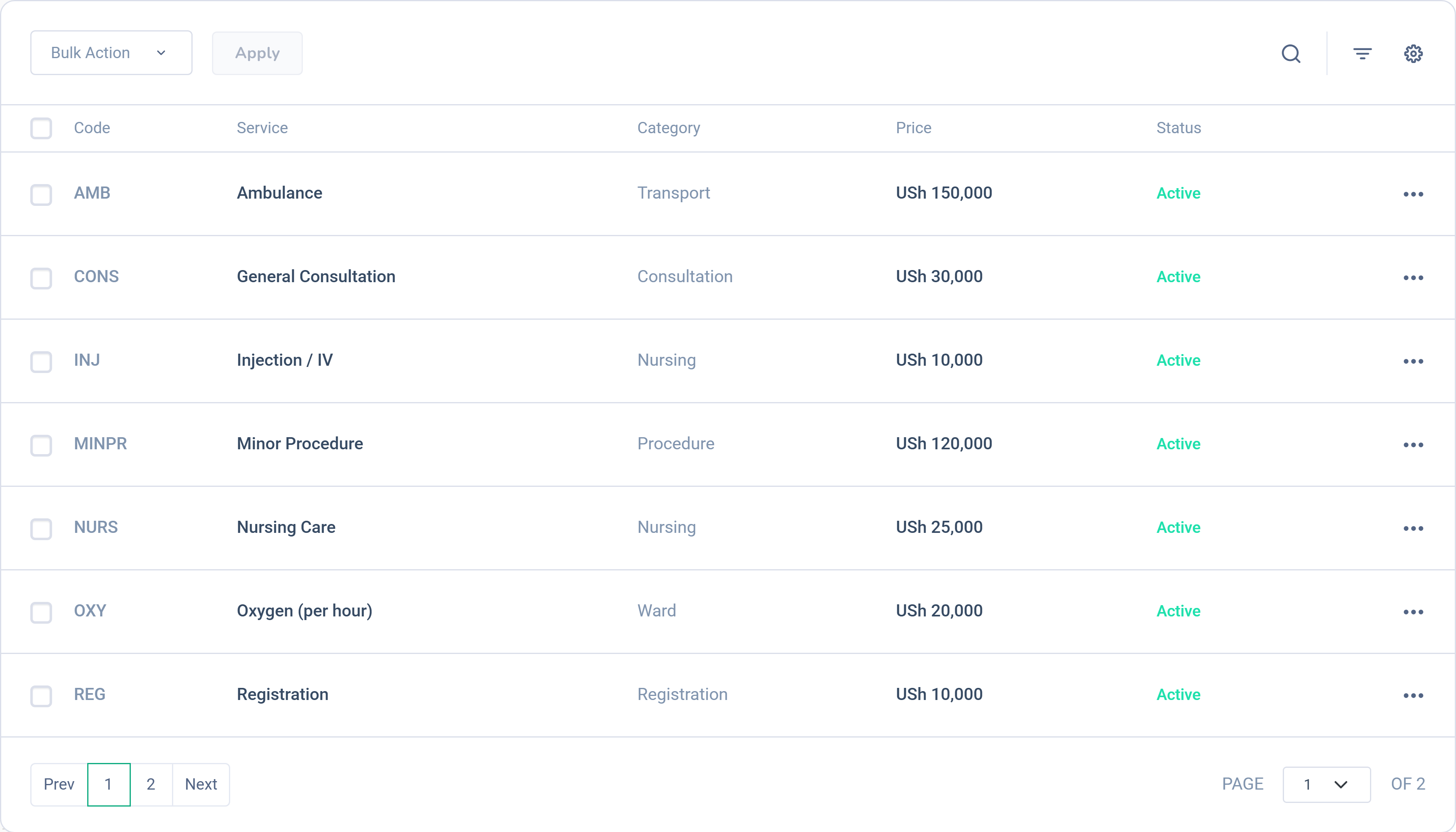 Dashlead priced billable service catalogue used to build invoices